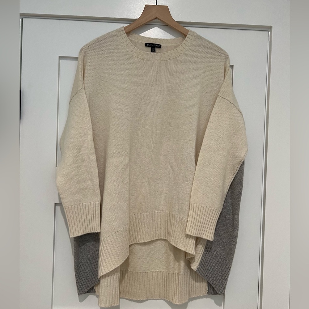 Eileen Fisher cream and grey OVERSIZED tunic sweater size:S/M - fits like a 12